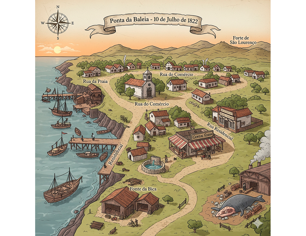 Ilustração de personagens de RPG pixelados saindo de uma tela de computador para uma ficha de personagem e um livro de regras, cercados por dados de RPG.