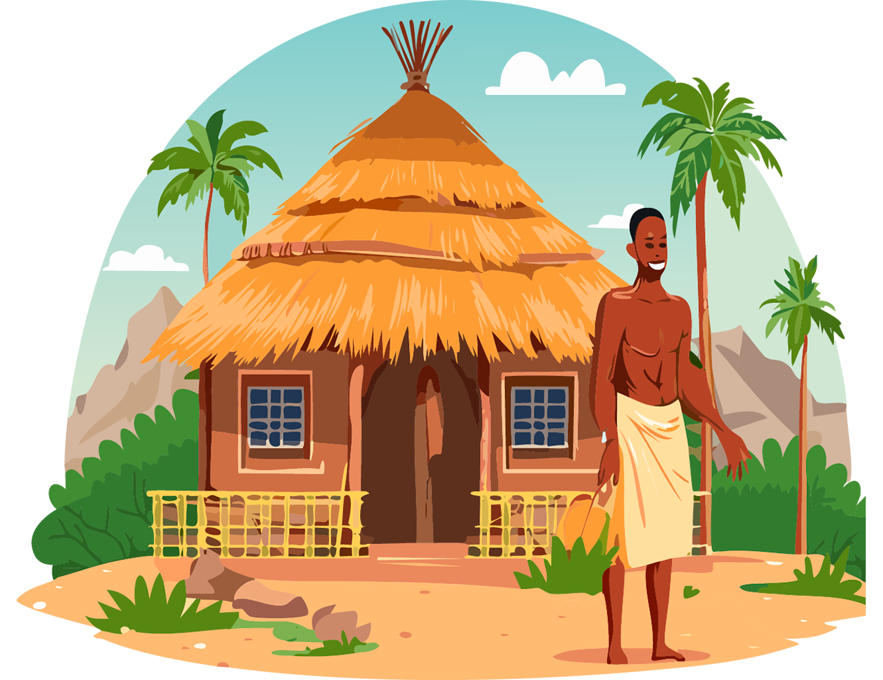 Ilustração de personagens de RPG pixelados saindo de uma tela de computador para uma ficha de personagem e um livro de regras, cercados por dados de RPG.